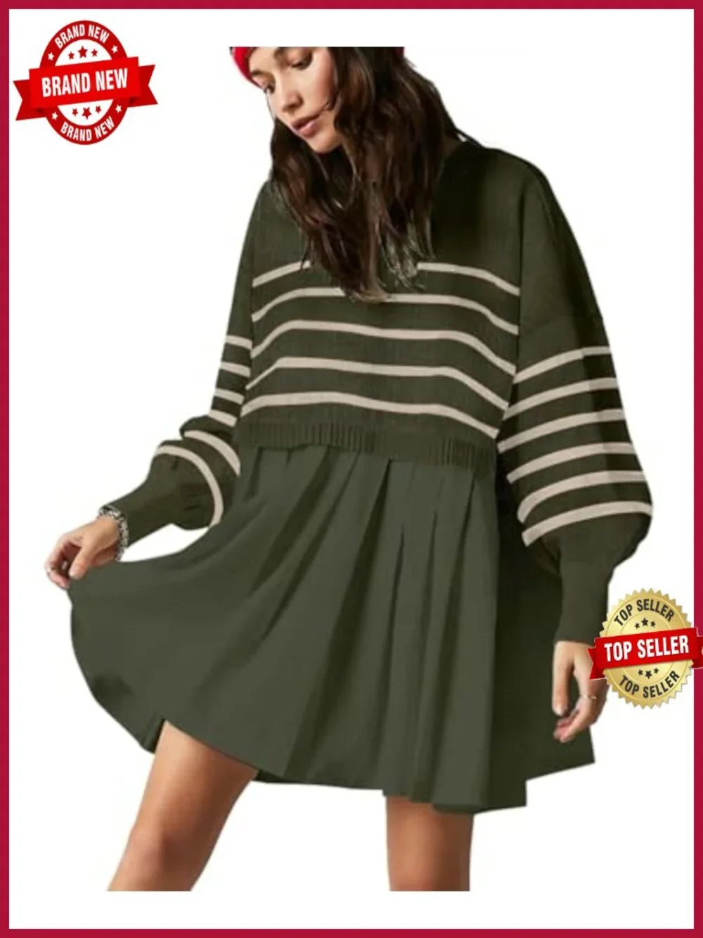 Womens Oversized Sweater Dress Mini Pleated Flowy Knit Pullover